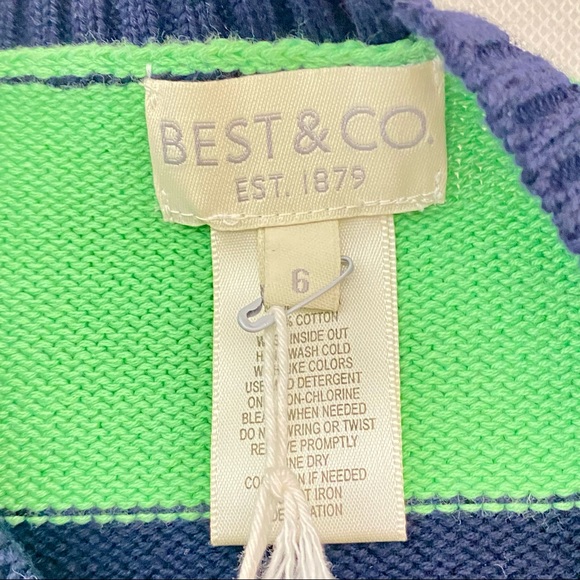 Best & Co. NWT Stripe Fly Crew Sweater Kids 6 Navy and Green - Picture 5 of 9